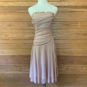 Y2K Teeze Me tan beaded strapless fairycore asymmetric dress